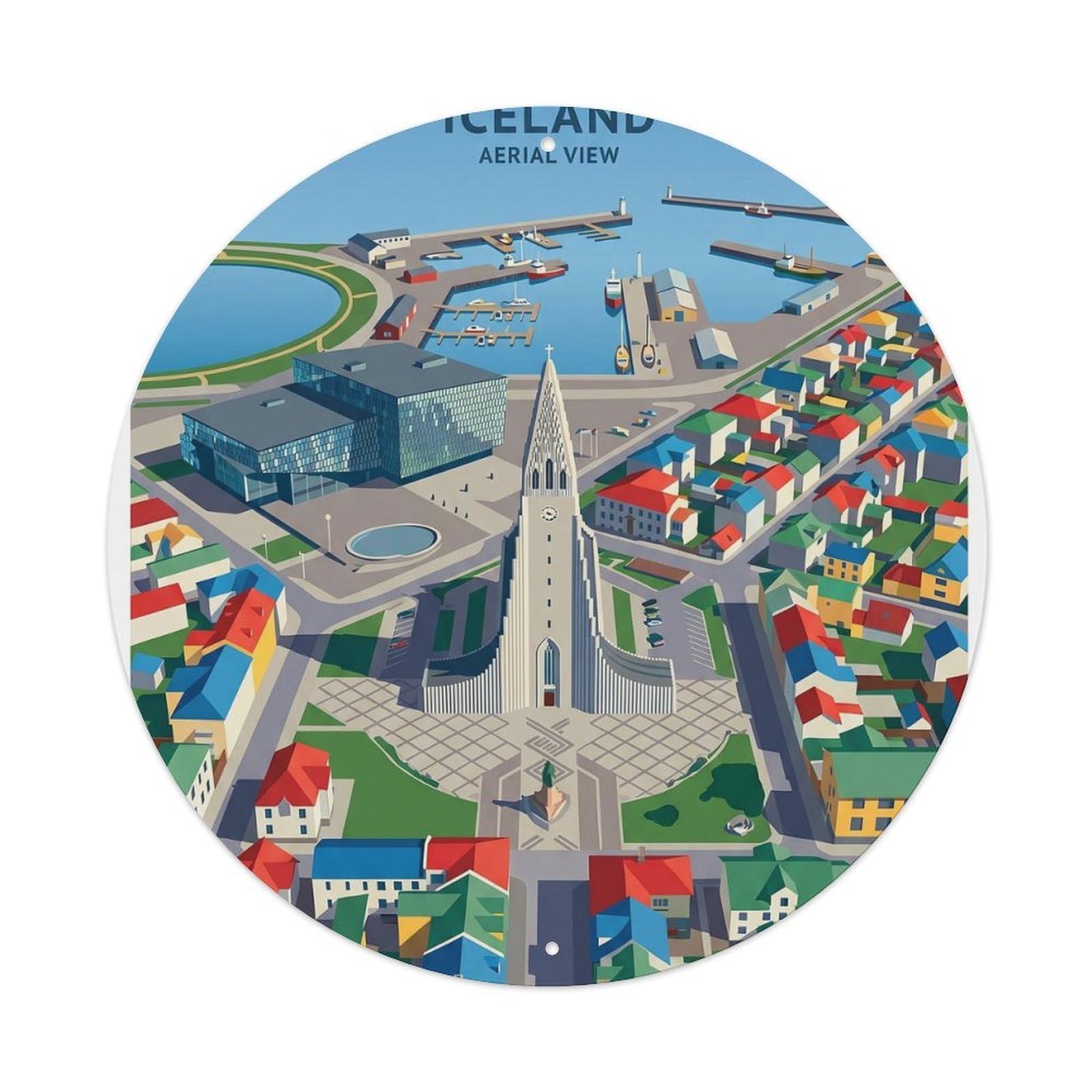 Vintage Travel Reykjavik Iceland Aerial Metal Tin Sign
