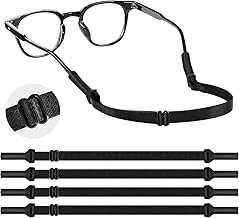 MoKo 4 x Adjustable Eyeglass Lanyards without Tail - Non-slip Sunglasses Retainer Straps, Universal Safety Glasses Holder with Round Head for Men and Women, Black
