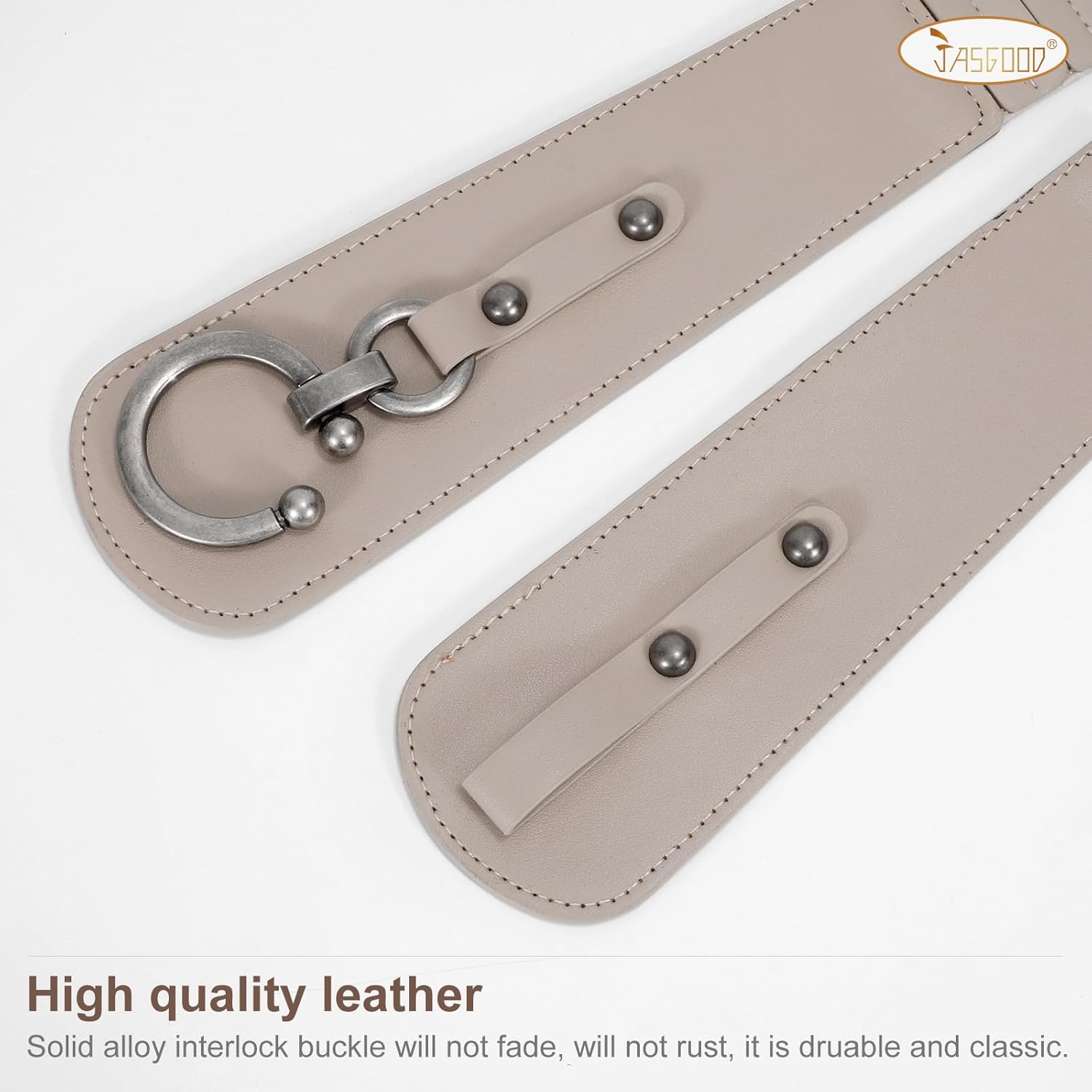 JASGOOD Wide Elastic Belts For Women Dresses Coats Black Chunky Leather Belt With Vintage Interlock Buckle - Image 3