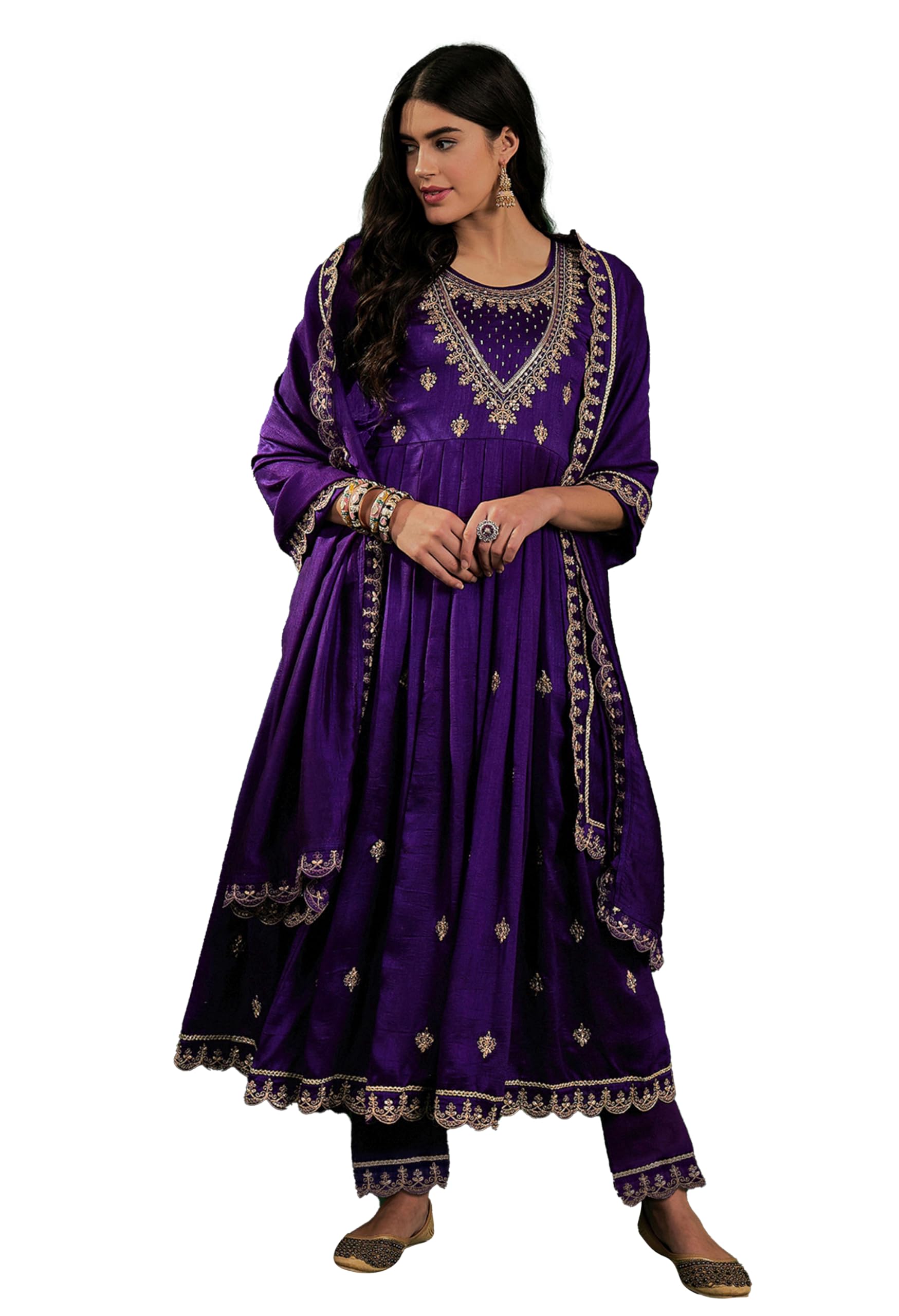 LYMI LABELPurple Vichitra Zari Sequence Zardosi Hand Embroidered Kurta With Pant And Dupatta