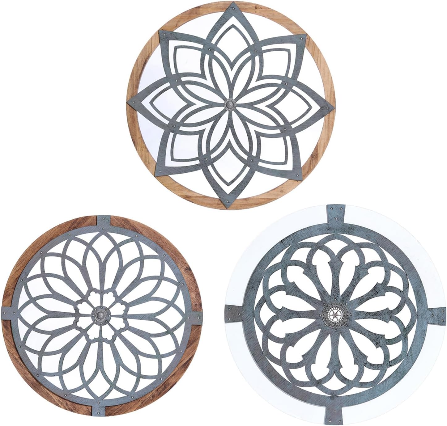 3 Pieces 15.8‘ Round Farmhouse Wall Decor Medallion Wood Rustic Wall Art for Living Room Bedroom Dining Room Kitchen Bathroom Home Decorations，