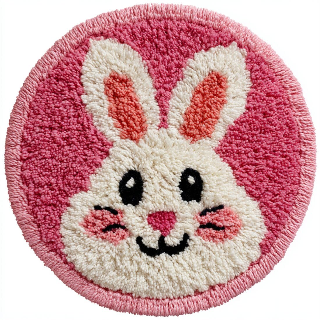 Rqwybcaxn D Iy Latch Hook Rug Kit For Teens Animal Embroidery Kit Cartoon Rabbit 80X80cm Roun Tapestry With Crochet Hook Study Craft Gift