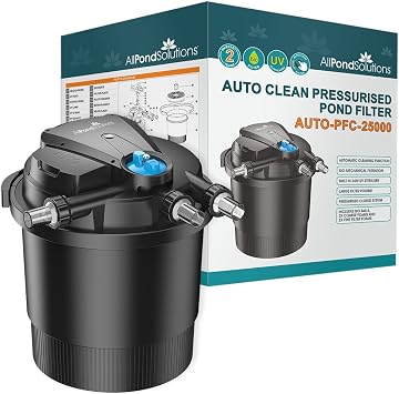 allpondsolutions Auto Cleaning Pressurised Koi Fish Pond Filter with UV Steriliser Light All in One - Ponds Up to 25000 litres - AUTO-PFC-25000