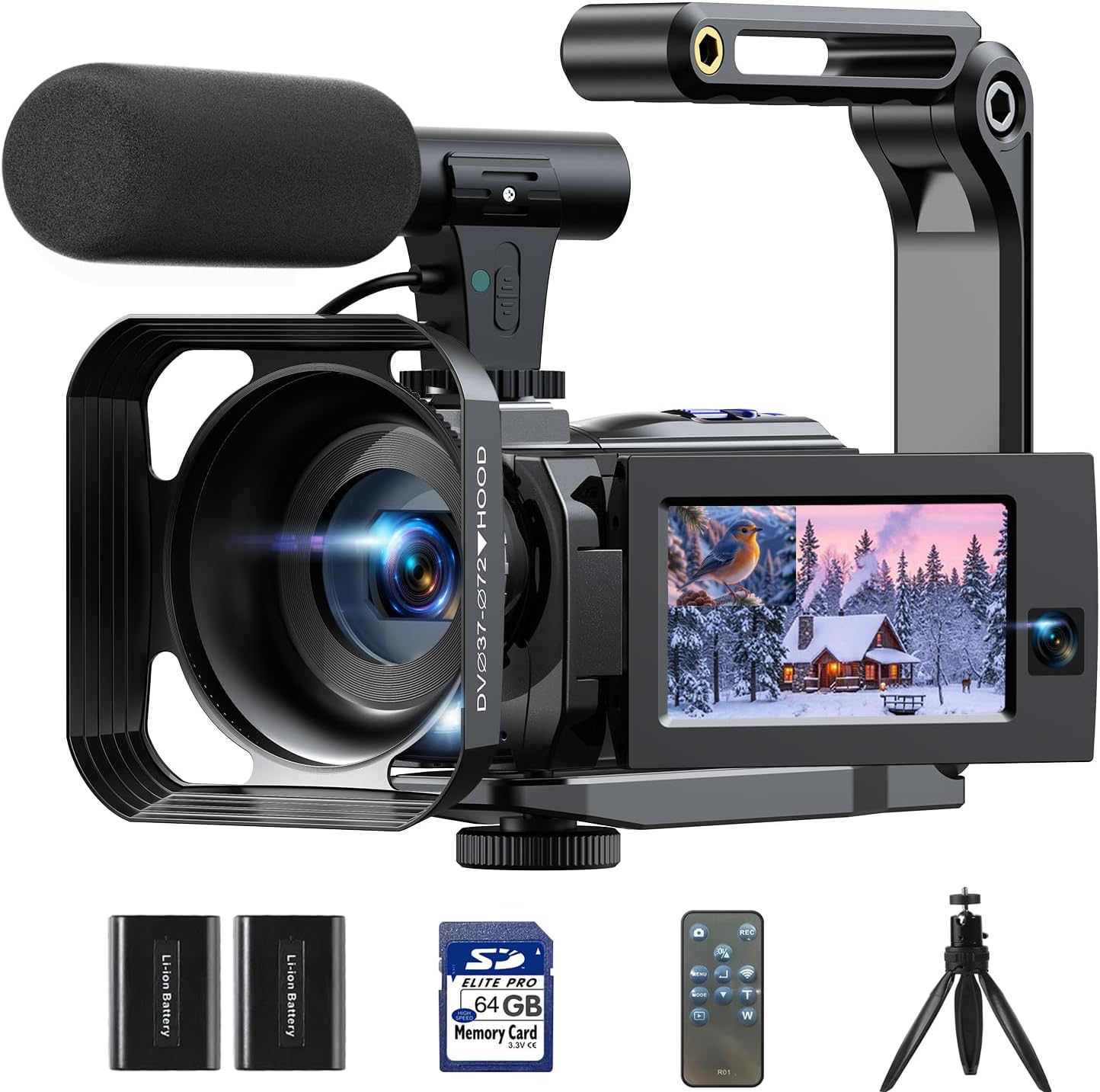 CAMWORLD 5K Dual Lens Camcorder: 56MP Vlogging Camera for YouTube, Night Vision, WiFi Touchscreen, 64GB SD, Mic, Stabilizer