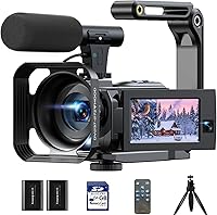 CAMWORLD 5K Dual Lens Camcorder: 56MP Vlogging Camera for YouTube, Night Vision, WiFi Touchscreen, 64GB SD, Mic, Stabilizer