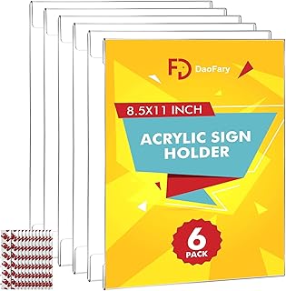 Daofary Acrylic Sign Holder 8.5 x 11 Wall Mount, Plastic Sign Holder with 3M Tape Adhesive, Clear Wall Sign Holder for Office, Restaurant, Store