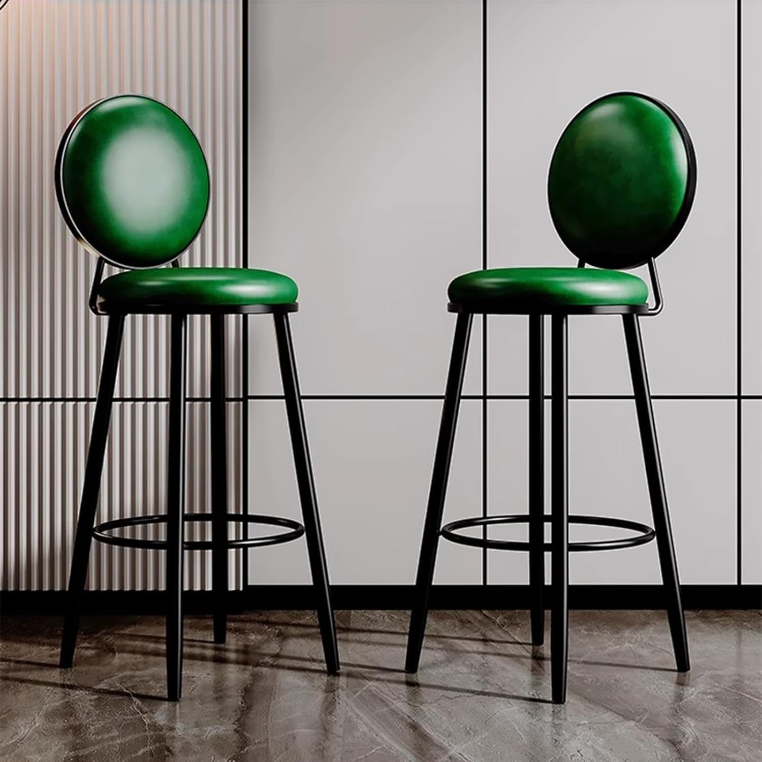 Juego Moderno de 2 taburetes de Bar Altos de Cuero sintético con Respaldo, tapizados para Isla de Cocina.