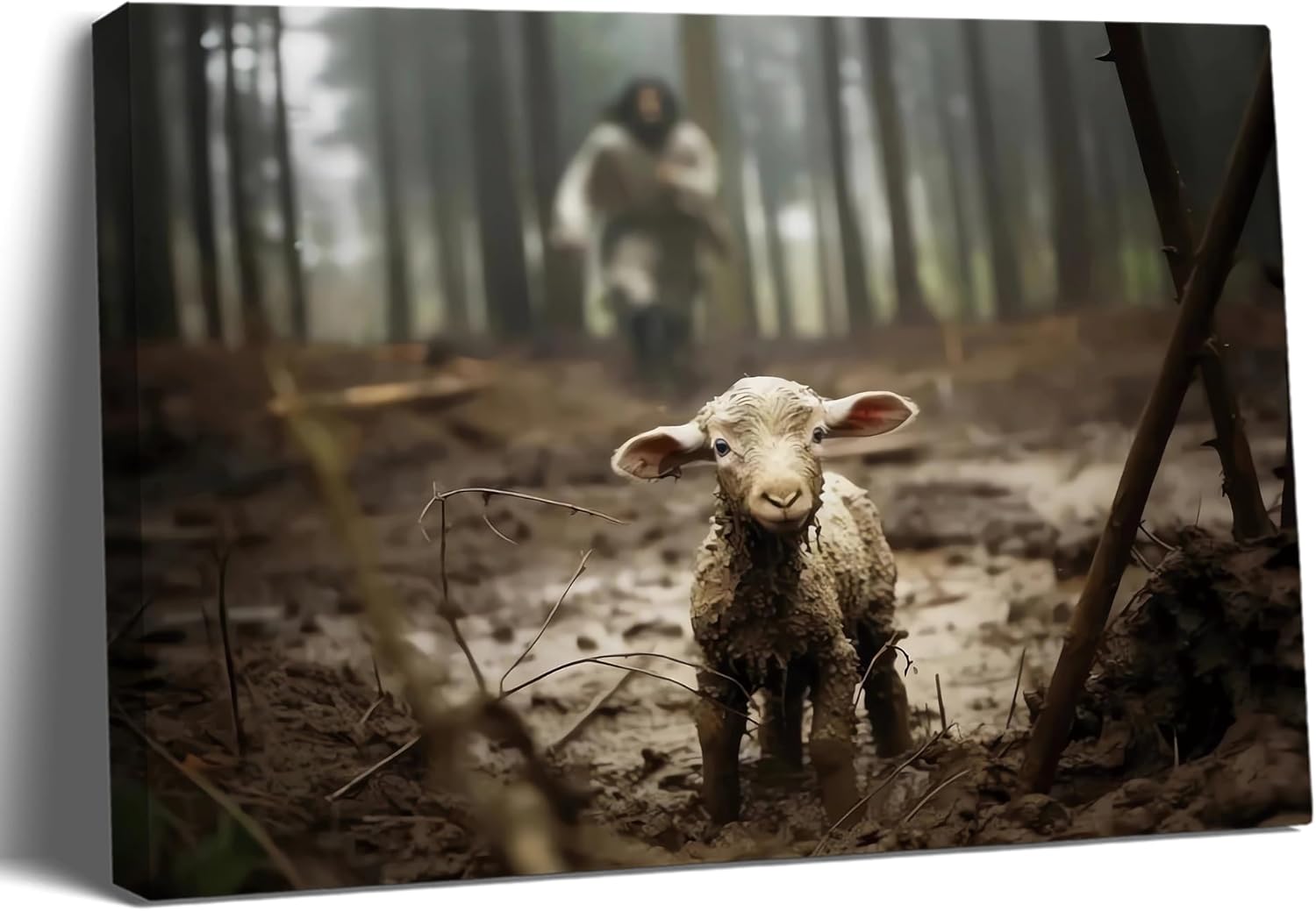 Balgardekor Jesus Running After Lost Lamb Christian Painting Canvas Wall Art Jesus and Lamb Religious Inspirational Home Decor for Living Room Bedroom Office Church (1, Grey 1, 12 x 16 Inches)