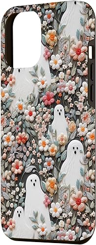 Miniatura 2 de iPhone 12 Pro Max Linda decoración de Halloween 3D arcilla floral hoja fantasma impreso caso