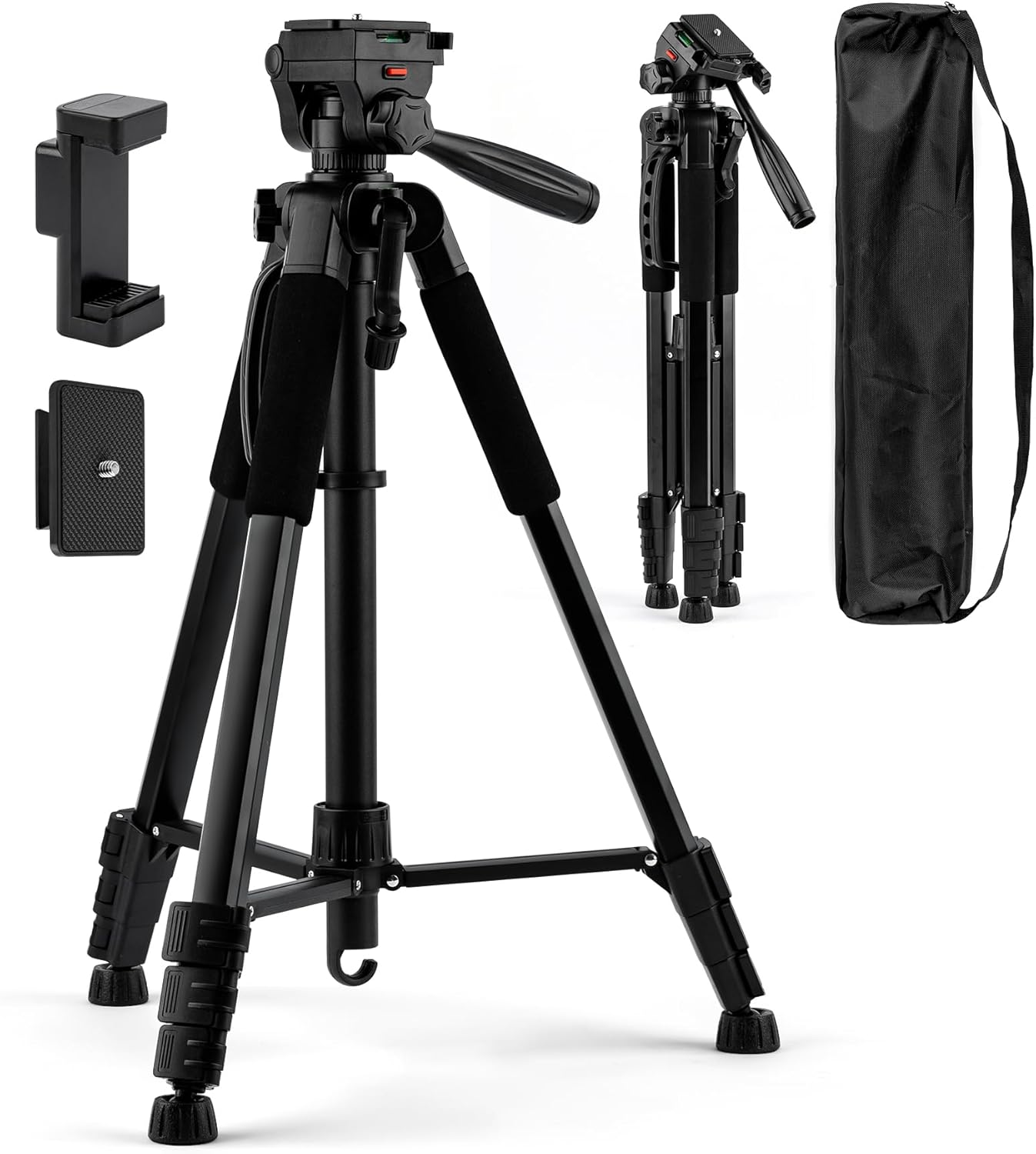 72'' Camera Tripod, Aluminum Lightweight Portable Tripods Stand with Carry Bag, Professional Travel Complete Tripod for DSLR Cellphone Live Streaming Vlog