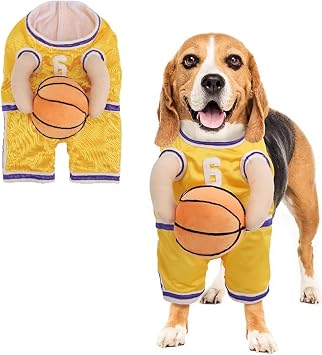 Dog Basketball Costume with Ball, Dog Basketball Halloween Costumes Adjustable Straps for Small, Medium, Large Dogs Yellow, Large