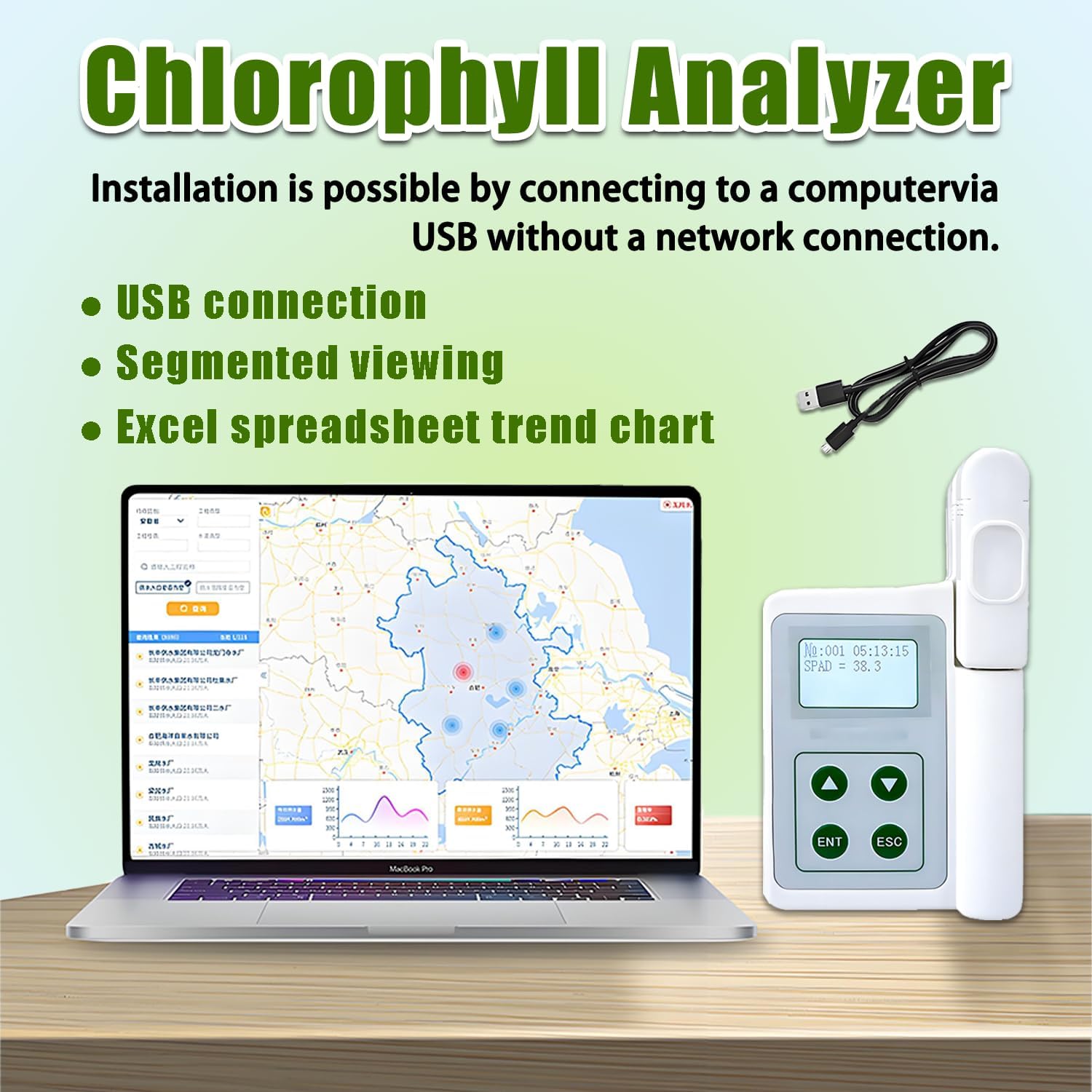 Digital SPAD Leaf Greenness Tester & Plant Nutrient Analyzer - Backlit LCD, 2000mAh Rechargeable, 2-3s Fast Readings - Suitable for Agricultural Research