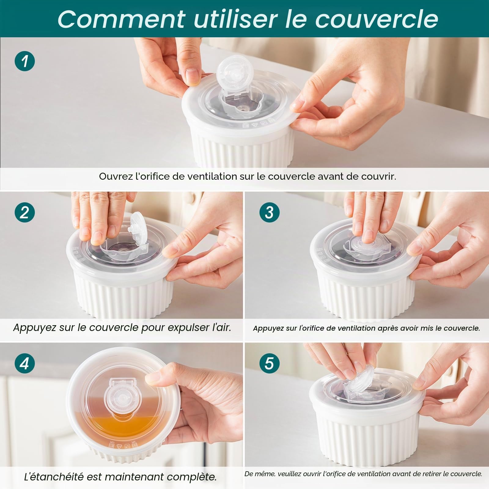 vancasso Ramequins avec Couvercles Lot, 6 X 200 ML Ramequins et Moules à Soufflés en Porcelaine, Ramequin Creme Brulee pour Muffin et Gâteau, Ramequin Four à Crème, Sauce, Fruit, Ø9.5 CM - Blanc