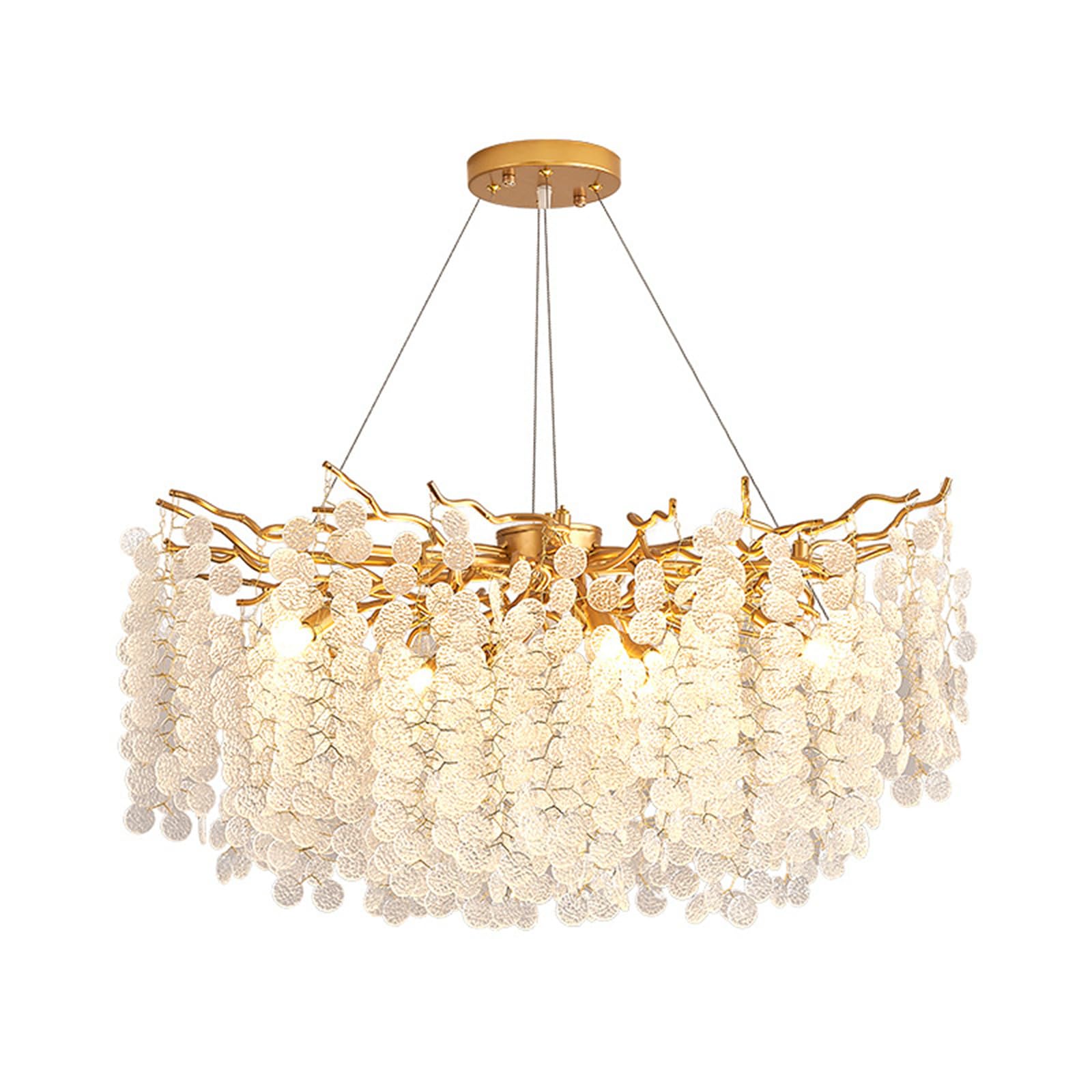 KXEcoLife Crystal Tree Branches Chandeliers Modern Luxury Round Raindrop Pendant Light Fixture Tassel Ceiling Hanging for Dining Room Bedroom Living Entryway,D100cm