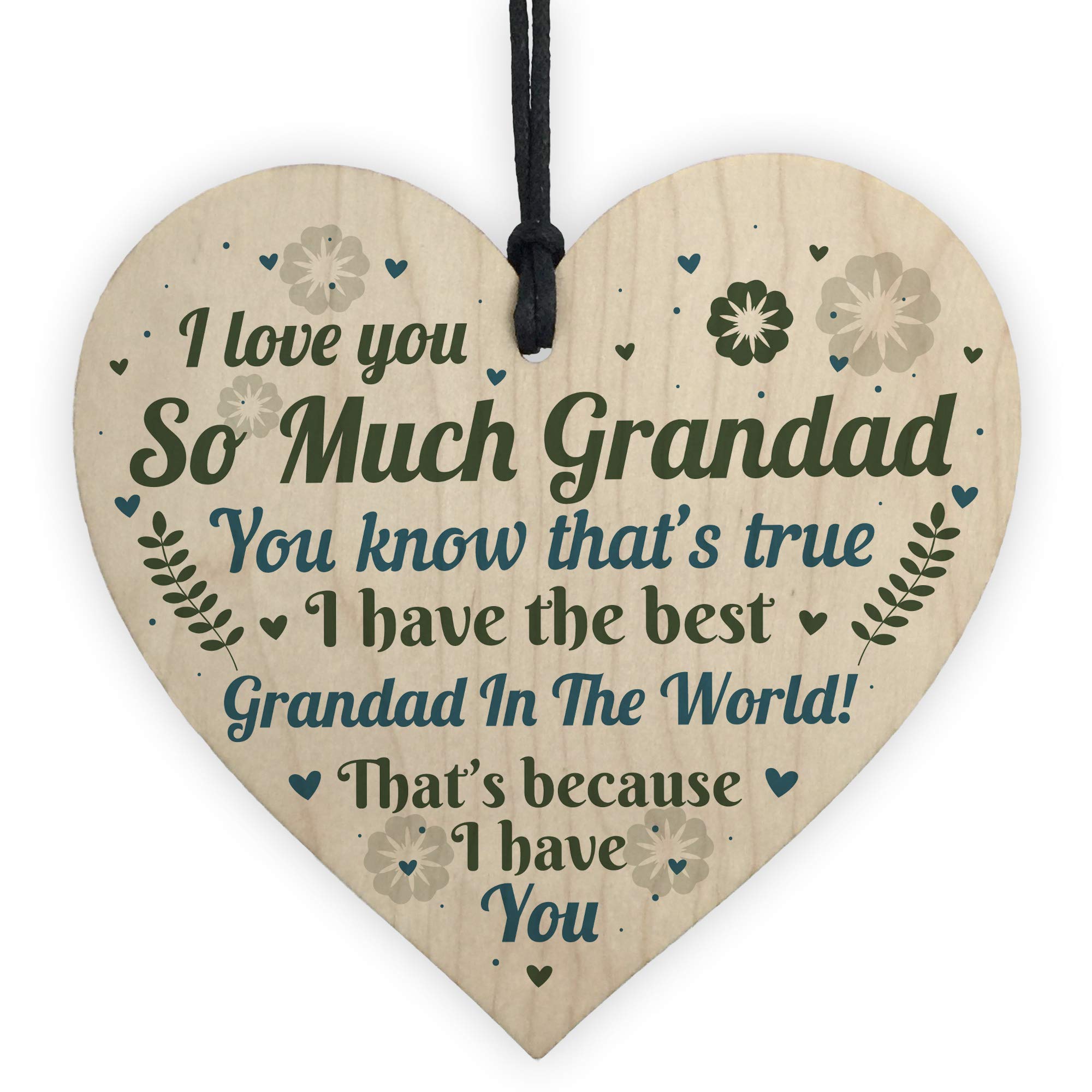 Red Ocean Thank You Grandad Gift For Birthday Christmas Wooden Heart Keepsake Grandparent Gift