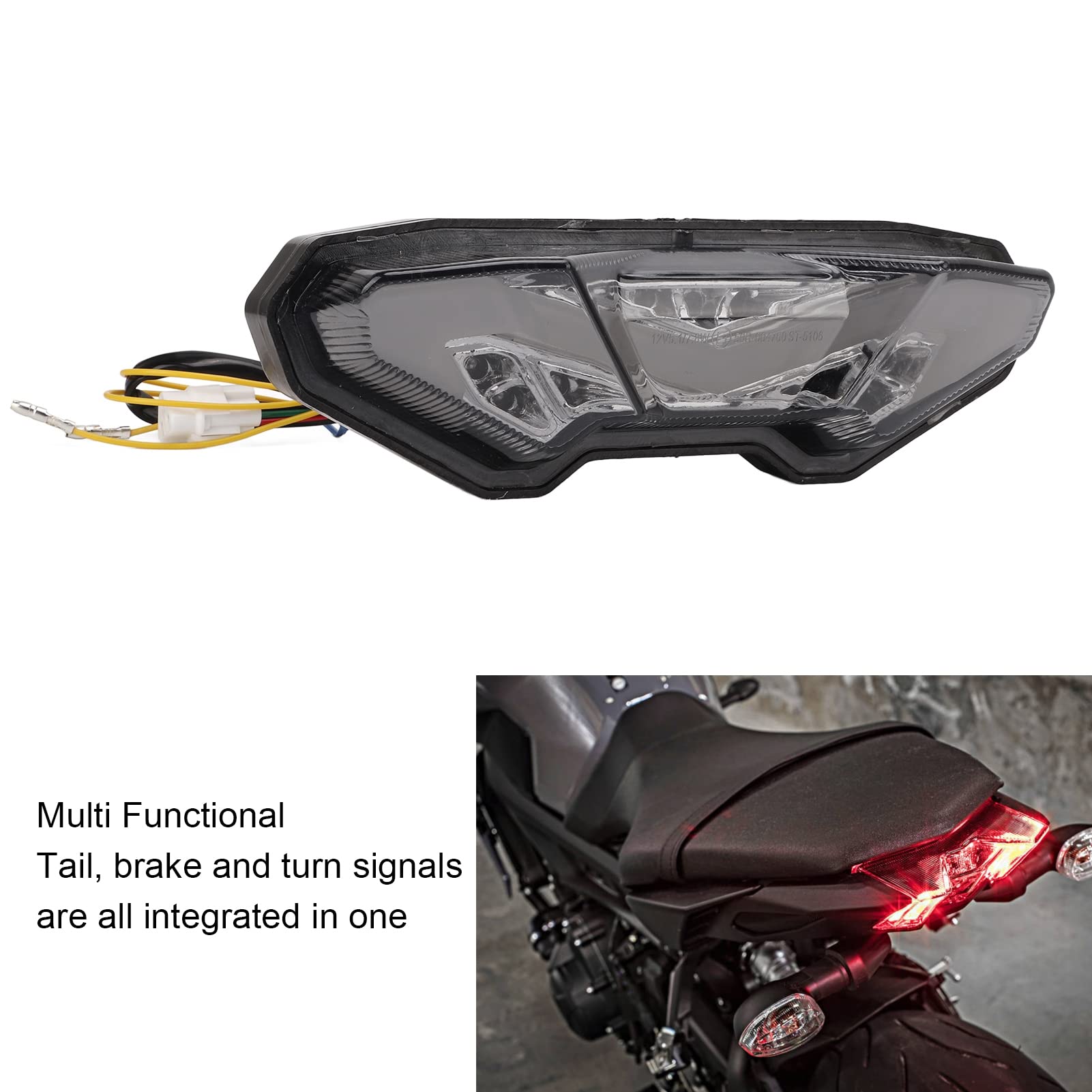 Fanale Posteriore a LED per Moto con Multifunzione, Impermeabile IP67, a Risparmio Energetico per MT-09 FZ-09 2013-2017, Tracer 900 700 2016 (Scocca trasparente)