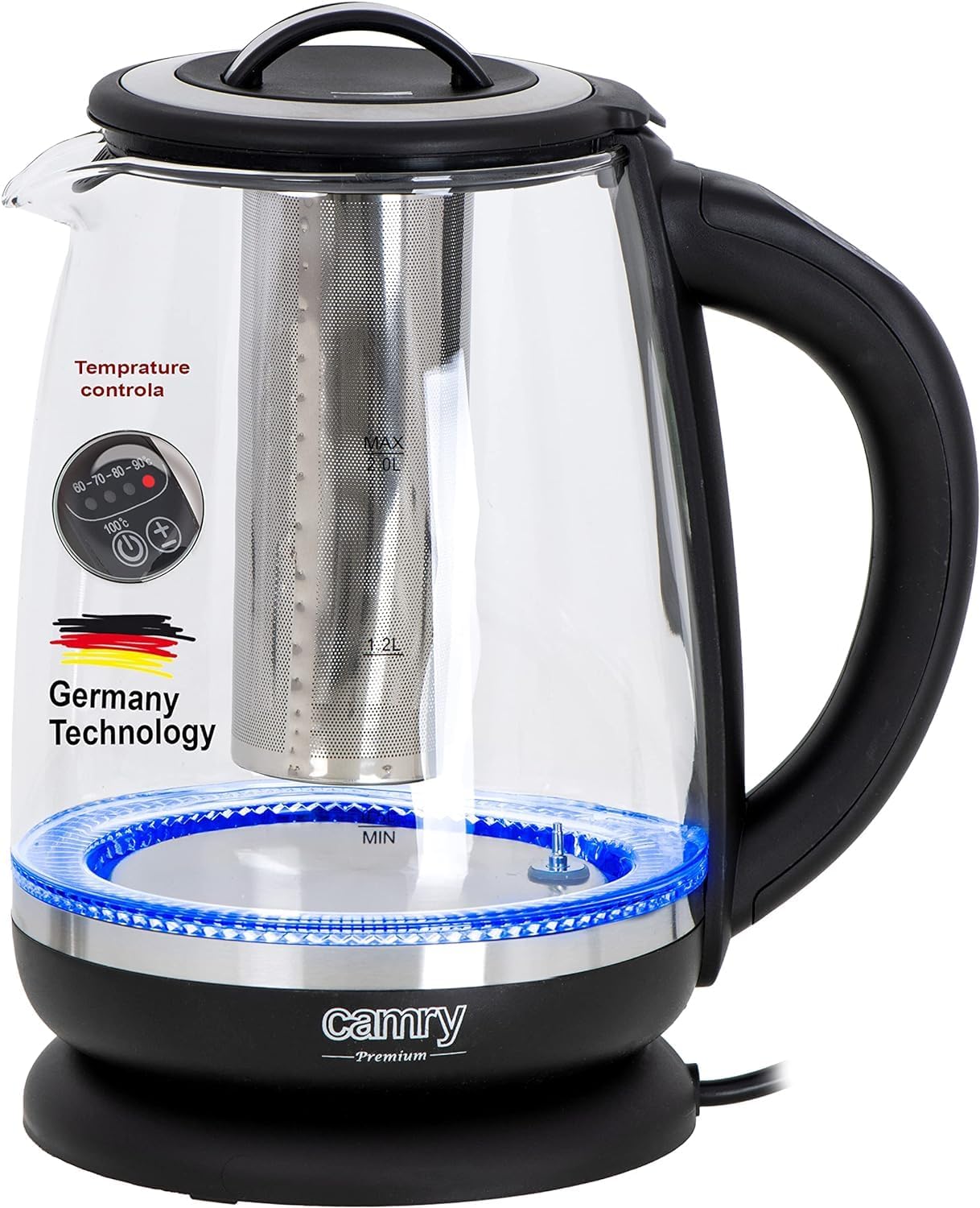 Adlereurope Germany technology touch control smart glass kettle with tea infuser 2 liters 2200W 1 year warranty