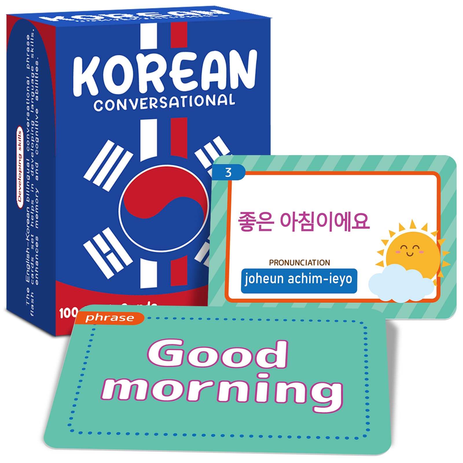 100Pcs Korean Conversational Phrase Flash Cards Korean Learning Beginner Sayings for Travel, Memory, Quick Reference Educational Bilingual Language Learning Resource Tool for Adults School Classroom