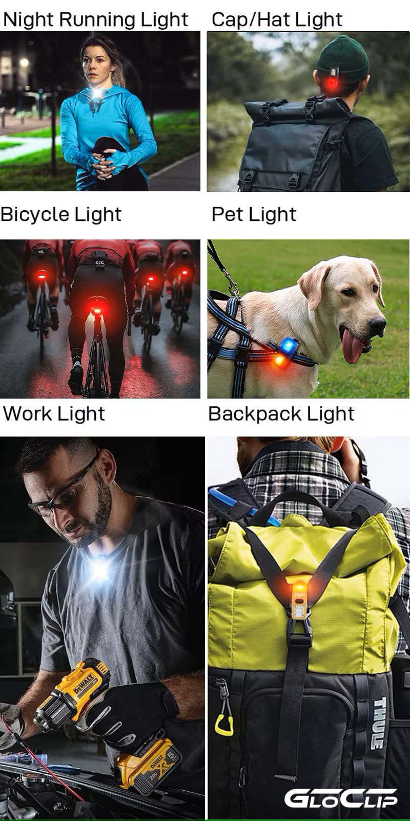 GloClip Clip on Light for Bikes Running, Dog Walking, Camping, Hiking, and Safety. USB-C Rechargeable, 7 Light Modes - Image 3