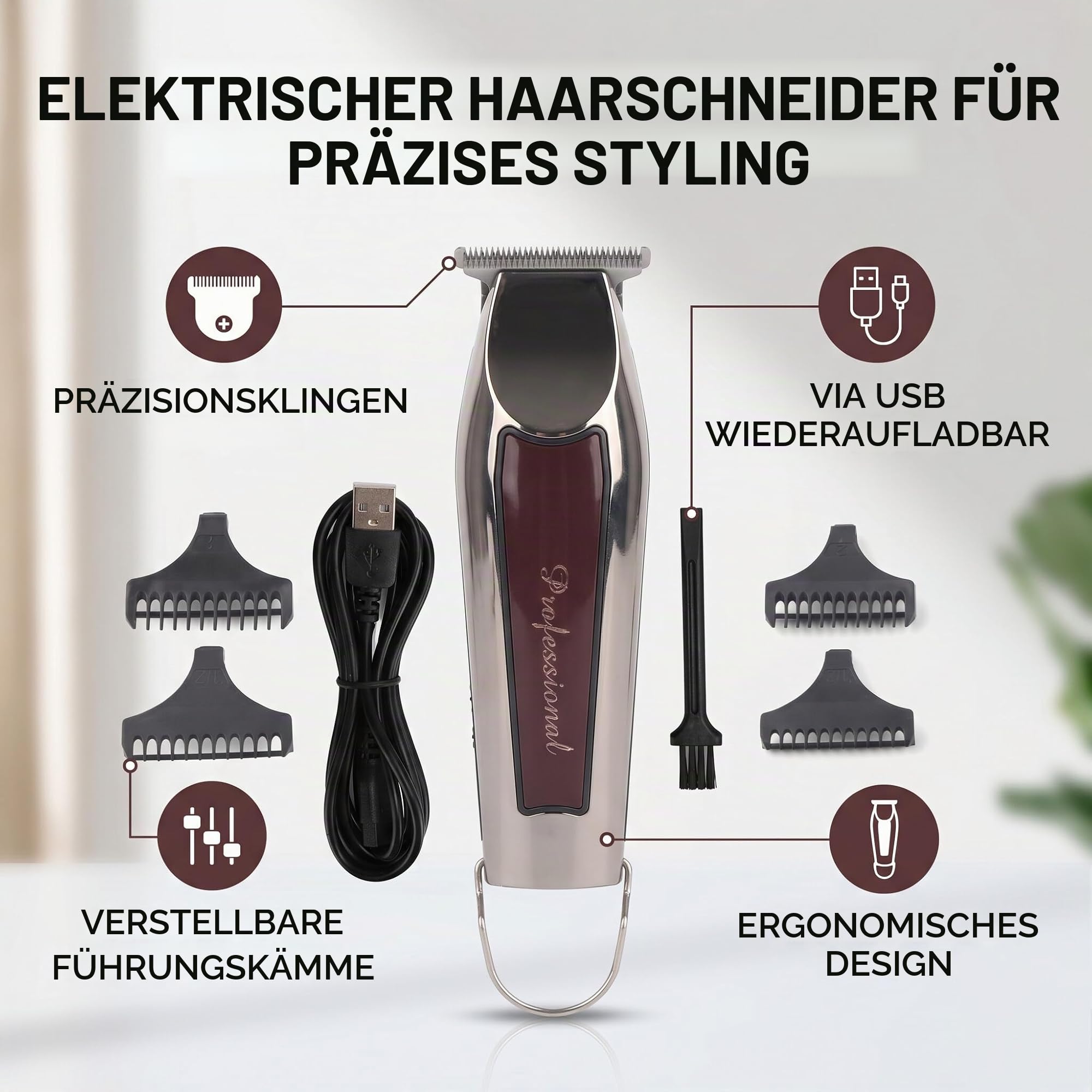 Haarschneidemaschine Profi, Herren Haarschneider Haartrimmer mit 3 Aufsteckkämme Präzisionstrimmer Langhaarschneider Herren Konturen Trimmer Rasierer Ehemann Vater