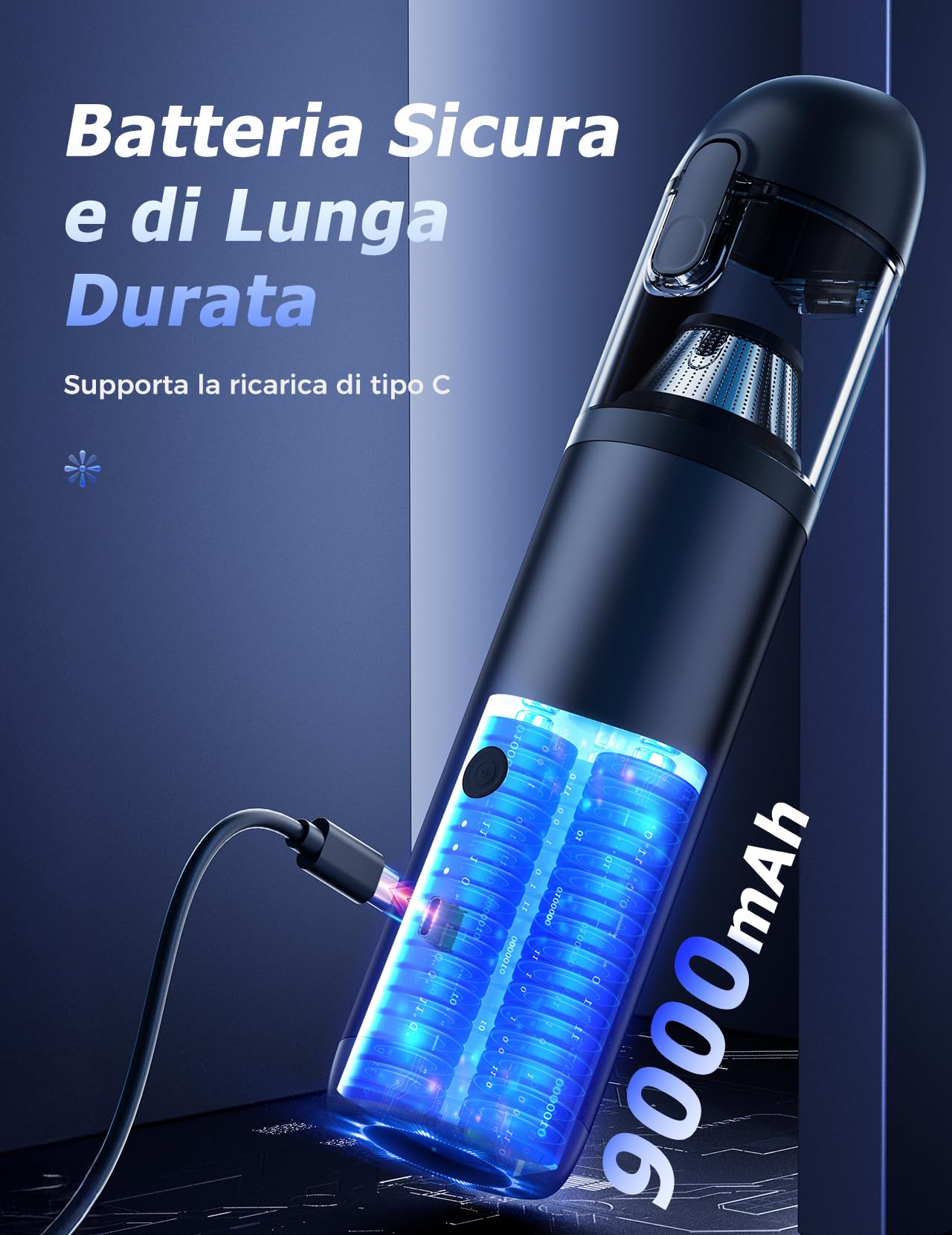Aspirapolvere Auto, Aspirabriciole Senza fili 16000 PA, Aspirapolvere per Auto Regolazione a 2 Velocità, 9 In 1 Aspirabriciole con Motore Brushless per Divani, Auto, Cucina, Computer, Tavolo