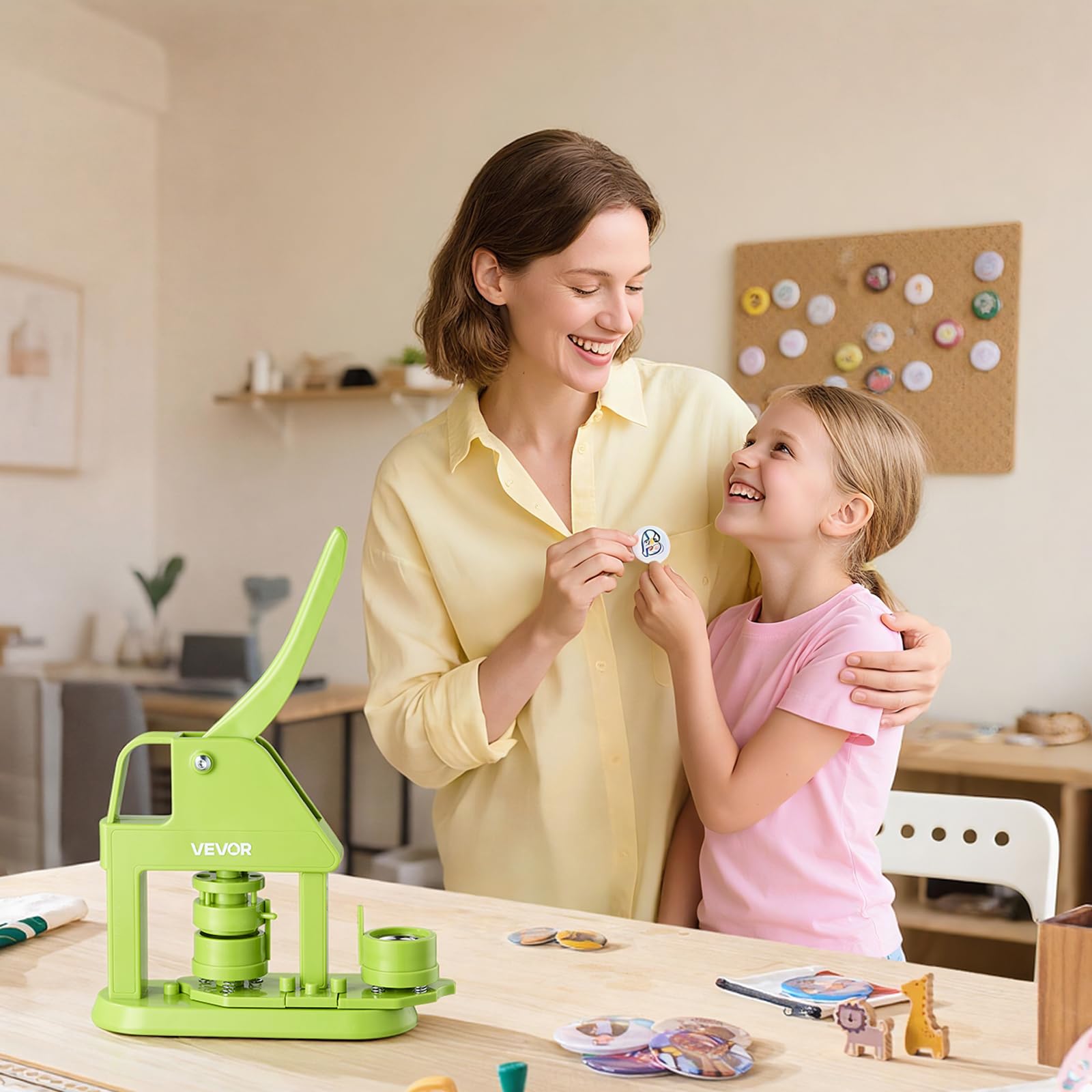 VEVOR Macchina per la Creazione di Spille 32 mm in Plastica, Pressa con 500 Componenti Libretto Magico Taglierina Circolare e Chiavi Esagonali, Impugnatura Ergonomica Rinforzata, per Regali Fai Da Te