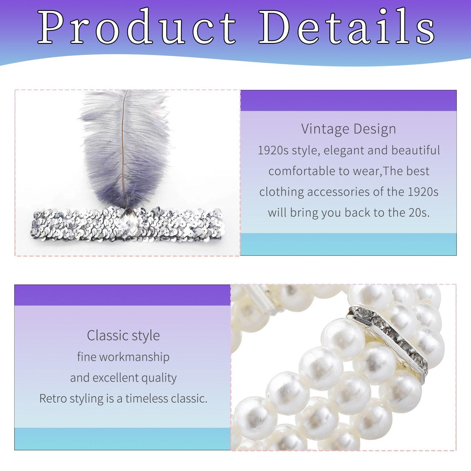 CYNOSURETECH 5 Piece Vintage Women'S Clothing, 1920S Accessories Set, Stylish Pearl Accessories - Image 3
