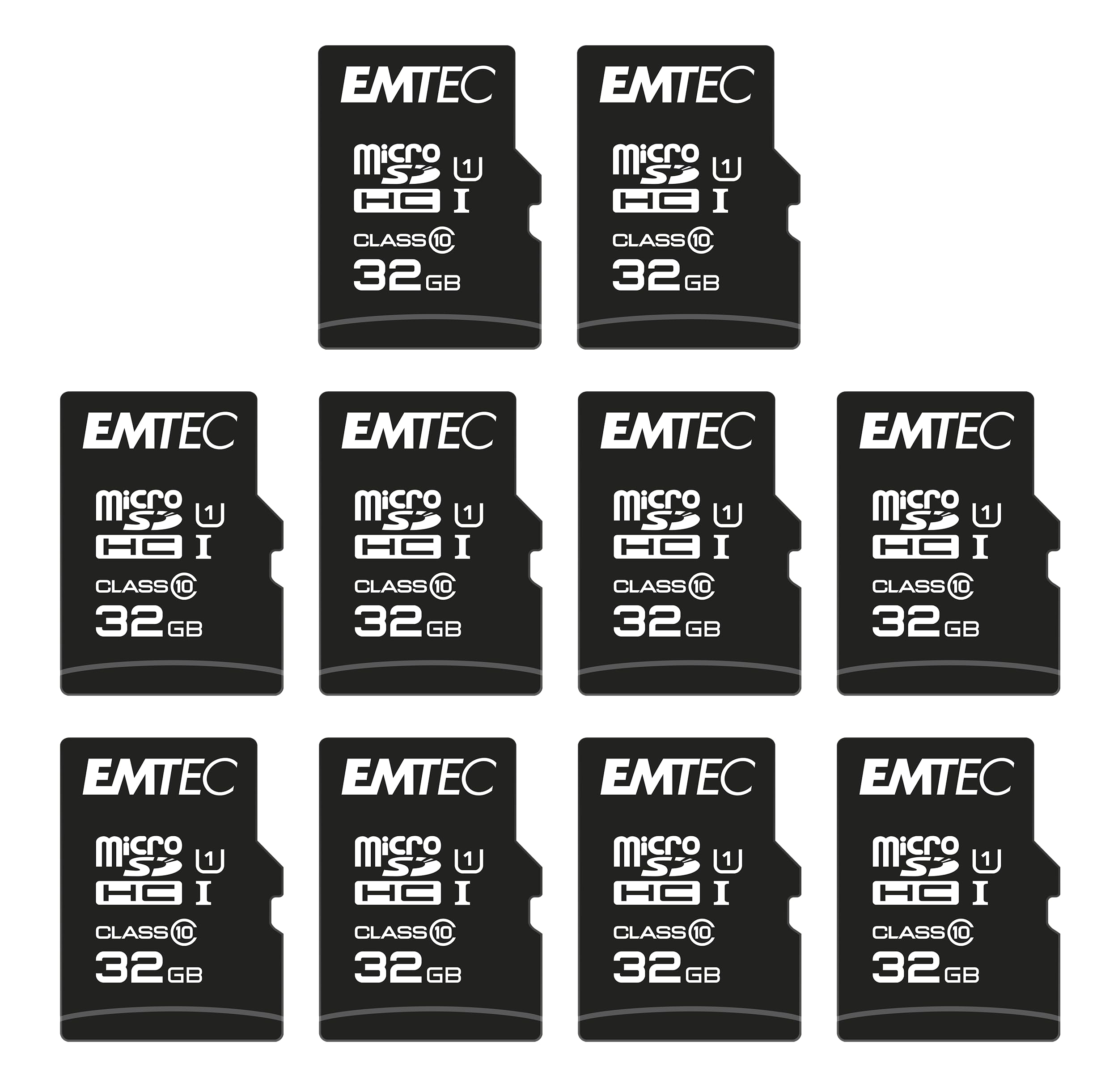 EMTEC - Lot de 10 Cartes microSD 32 Go EliteGold UHS-I U1 - Plastique et Composants - Vitesse de Lecture 85MB/s - pour Smartphone, Tablette et Appareils Photo - avec Adaptateur SD - Noir