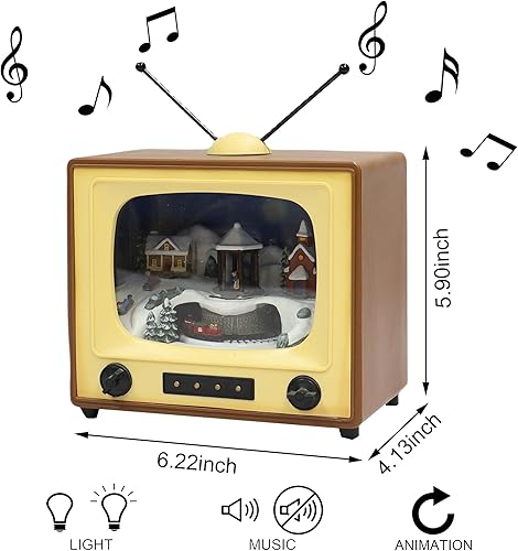 Miniatura 4 de MOMENTS IN TIME Escena navideña de pueblo retro de 6" con tren animado, luces LED, reproduce 8 canciones clásicas navideñas, funciona con pilas,