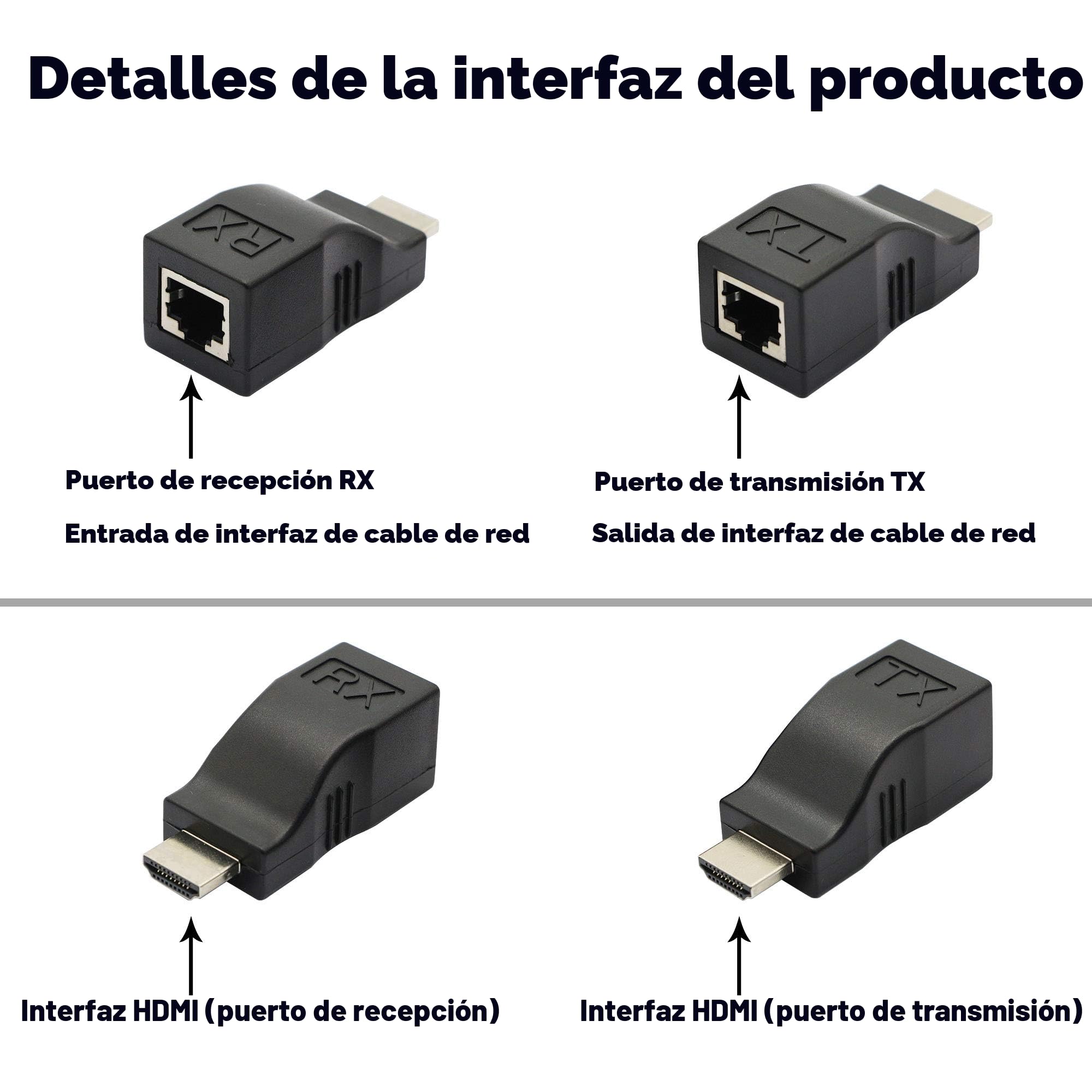 Extensor HDMI Adaptador HDMI a RJ45 Extensor de Red Extender Repetidor a través de Cat 5e / 6 1080p hasta 30 m Extender Incluido transmisor y recepto