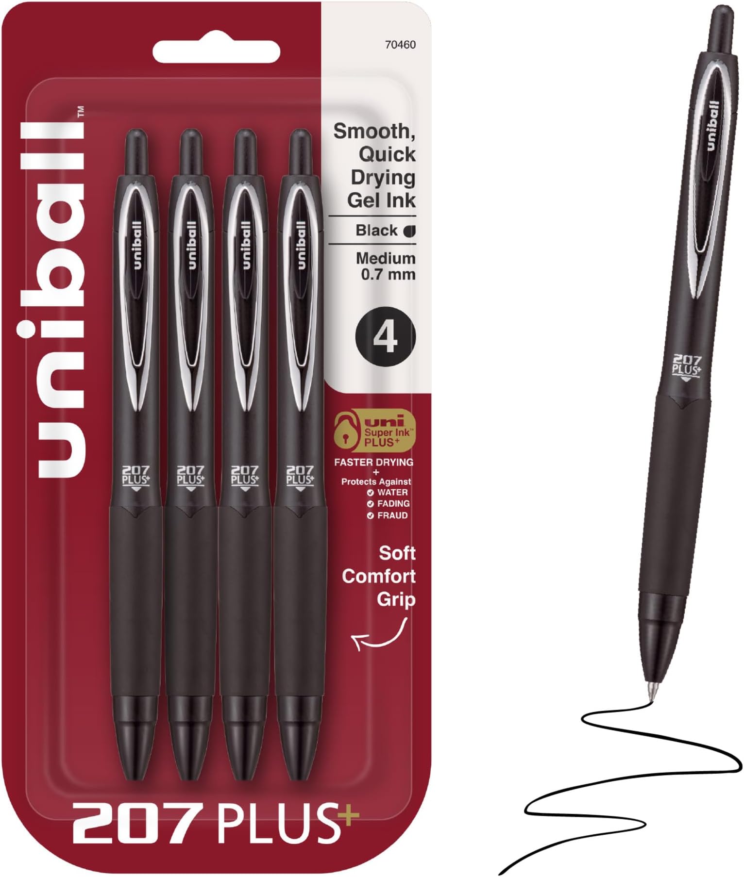 207PLUS+ Gel, 0.7MM, Black, 4pk