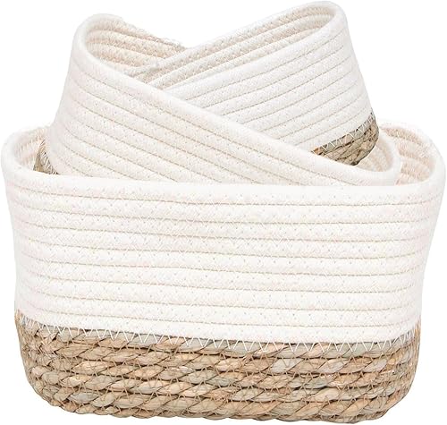 Miniatura 6 de Cestas de almacenamiento clásicas de algodón apilables para estantes, juego de 3, ideales como canasta de pañales, canasta de juguetes para perros,