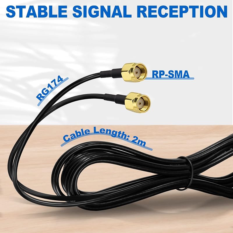 Eightwood Dual Band 2.4G/5.8G WLAN antenna mágneses talppal és 2m RP-SMA kábellel