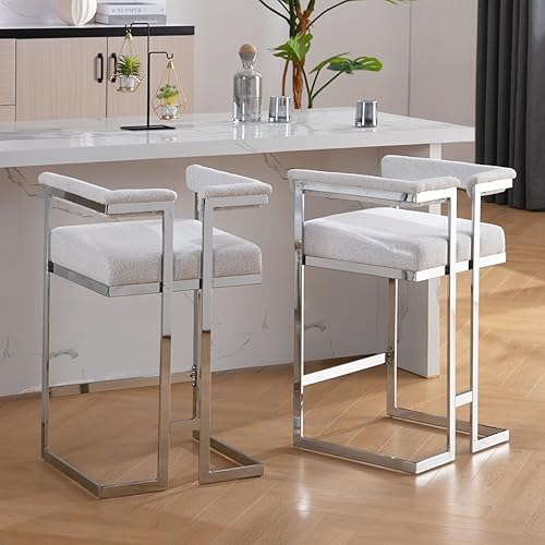 Miniatura 6 de Ya-Home Juego de 2 taburetes de bar modernos de 26 pulgadas de altura de mostrador, sillas de bar tapizadas de tela de lino, taburetes de cocina con