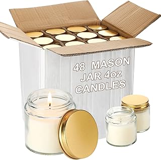 Jutom 48 Pack 4 oz Mini Mason Jar Candles Bulk Small Lavender Scented Wax Candles for Wedding Baby Shower Party Favors Thank You Gifts for Coworker Staff Teacher Appreciation(Gold Lid)