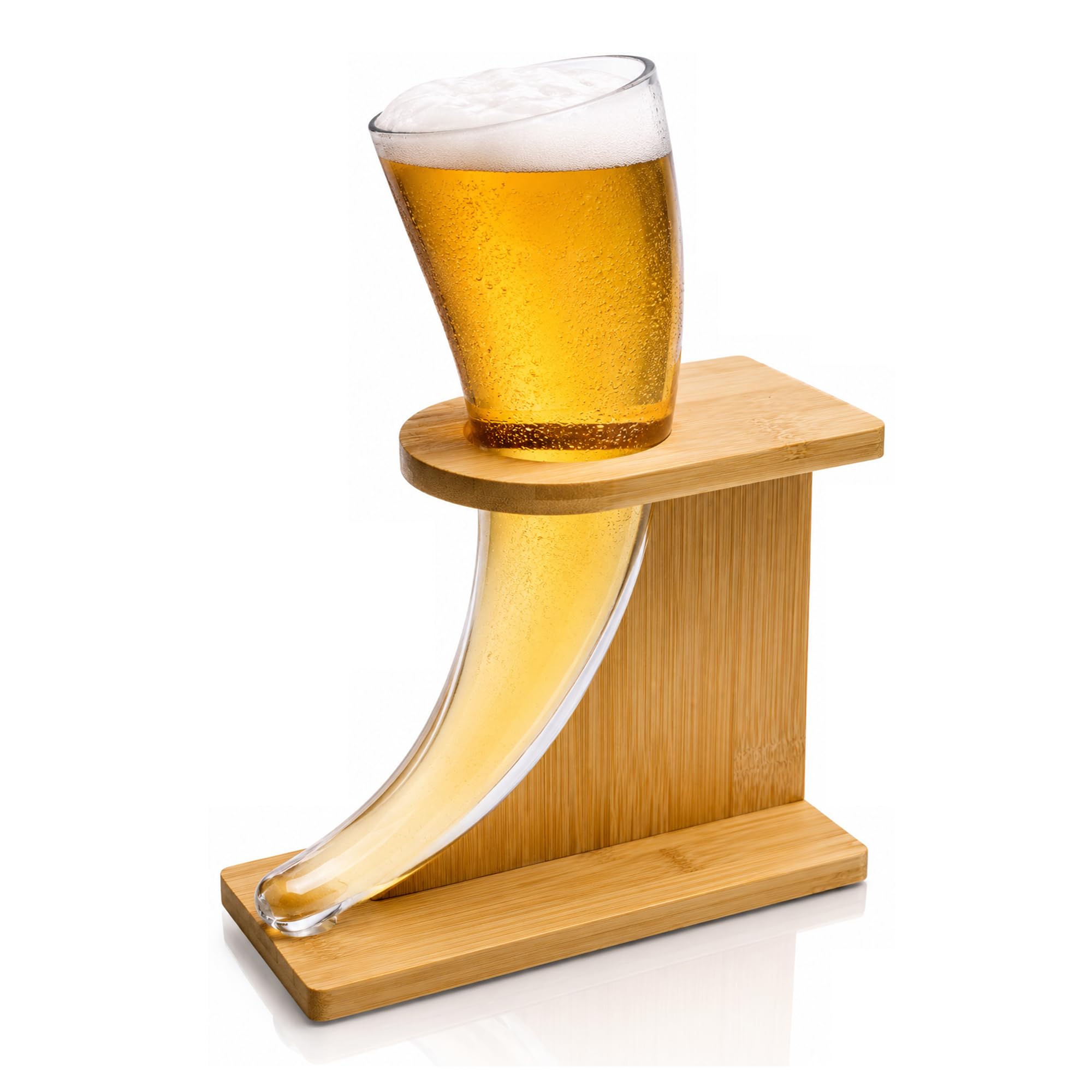 Chabrias Ltd Beer Horn Glass 17oz/480ml with Stand – Norse Drinking Vessel – Novelty Horn Cup – Unique Gift for Men – Viking Style Beer Mug – Authentic Drinking Horn