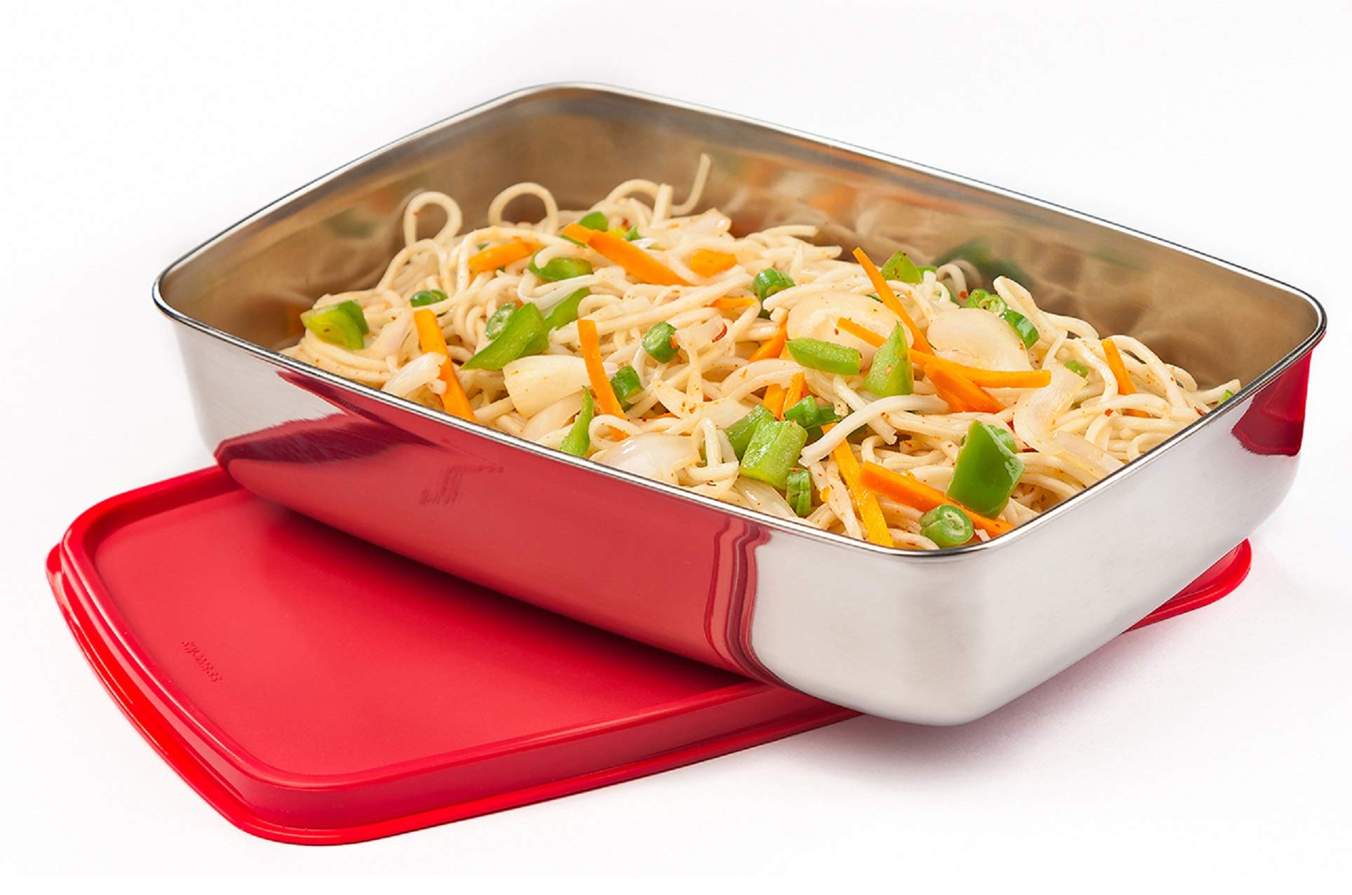 Signora Ware Crispy Steel Container Small, 550Ml, Set of 1, Red, Stainless_Steel