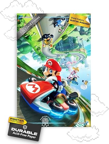Pyramid America Póster de Super Mario  Póster de Mario Kart 8  Decoración de sala de videojuegos de 11 x 17 pulgadas, decoración de habitación y