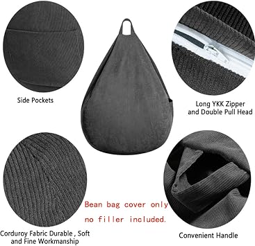 Garden Beanbag Classic Corduroy Bean Bag Lazy Puff Sofa Lazy Chair Cover Large Bean Bag Sofa Cover Recliner Gaming Storage Bag(No Filler) 70Cmx80Cm A-12