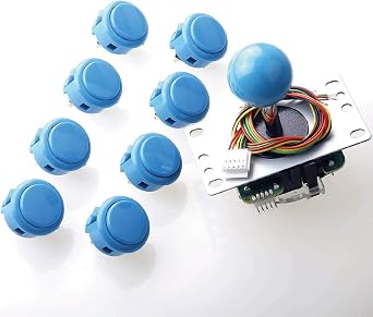 Sanwa JLF-TP-8YT Joystick + Sanwa 8 pcs OBSF-30 Push Button Bundle Kit Color Blue - for Arcade Game 4 & 8 Way Adjustable, Compatible with Catz Mad SF4 Tournament Joystick S@NWA