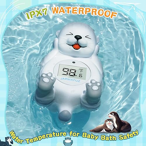 Miniatura 5 de Termómetro de baño para bebé, lindo termómetro flotante de nutria para recién nacidos y bebés, monitor de temperatura de habitación y bañera seguro