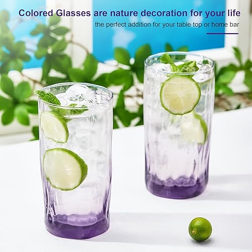 Miniatura 6 de CREATIVELAND Juego de 6 vasos de color sólido, 13.5 onzas, vidrio ondulado soplado por el viento, cristalería para agua, jugo, diferentes opciones
