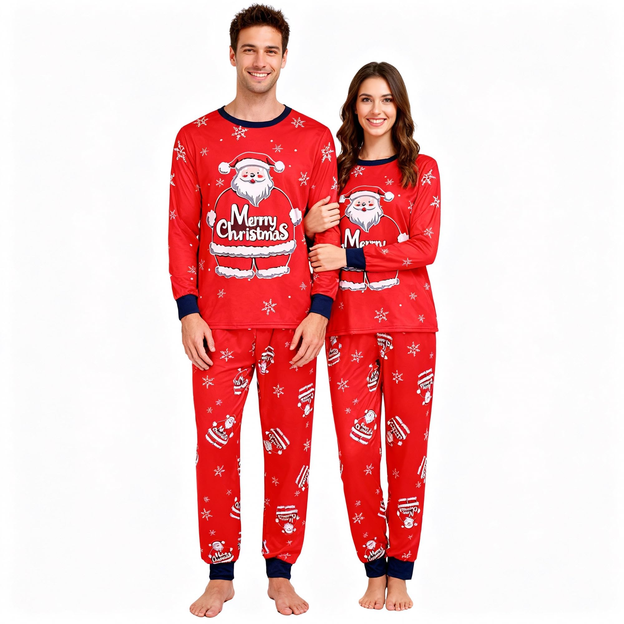 GRPSKCOS Paar Kerst Pyjama Volwassenen Kerstman Kerst Pyjama Lange Nachtkleding Bijpassende Pjs Set Xmas voor Mannen Vrouwen, L