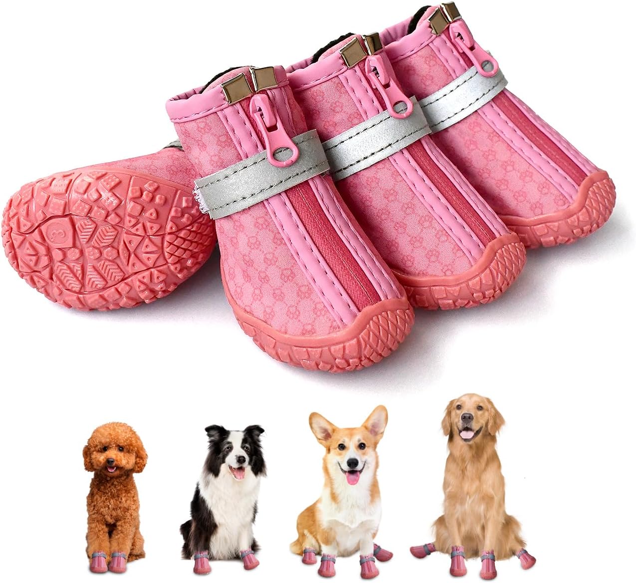 Pink Dog Shoes for Small Dogs, AntiSlip Dog Boots with