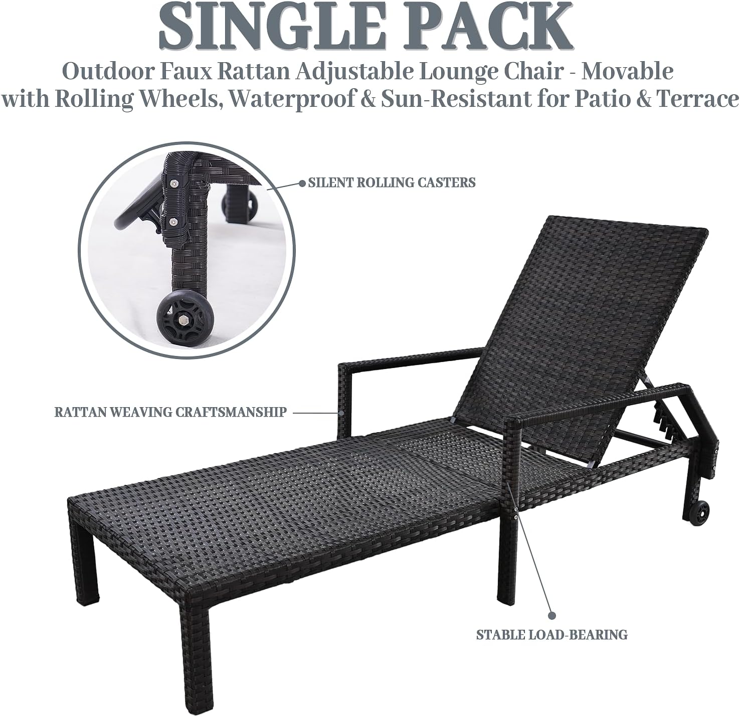 Outdoor Chaise Lounge Chair - Low-Maintenance, All-Weather Rattan Adjustable Recliner for Pool, Patio & Garden (2)