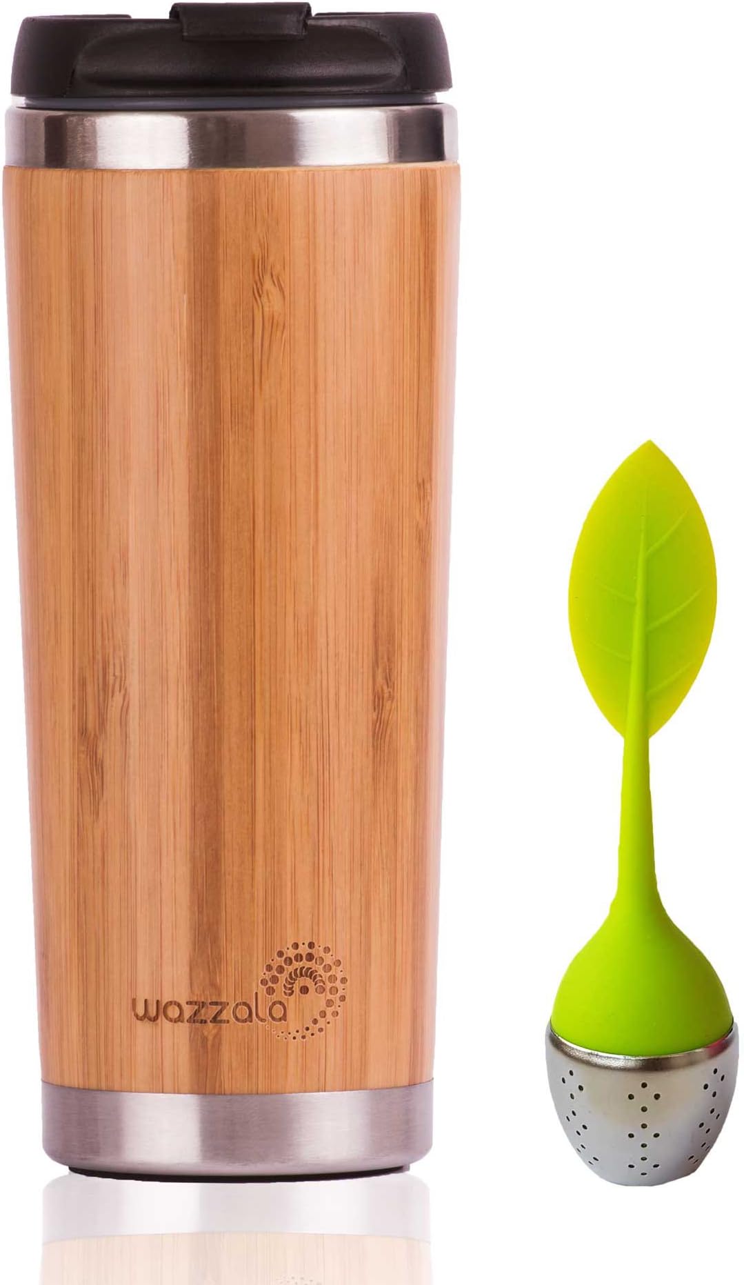 Elegant Reusable Bamboo Eco Travel Mug for Coffee or Tea | Splash-Proof, Easy to Clean Lid | Easy to Hold Tumbler | Silicone Tea Infuser Included (420 ML)