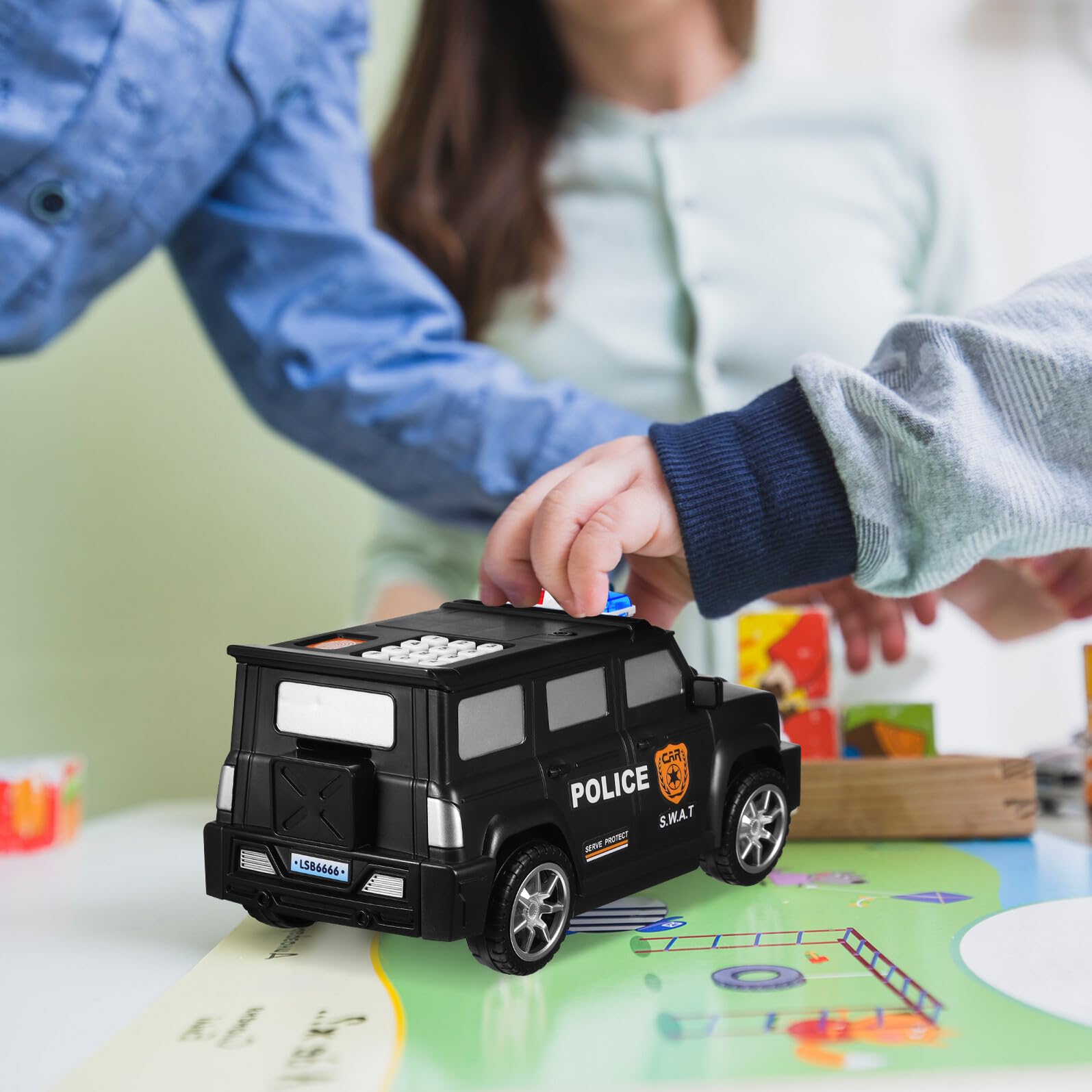 Abaodam Tirelire Électronique Plastique Solide de Voiture Reconnaissance D'empreinte Digitale Idéal pour Cadeau de Vacances pour Billets et Pièces
