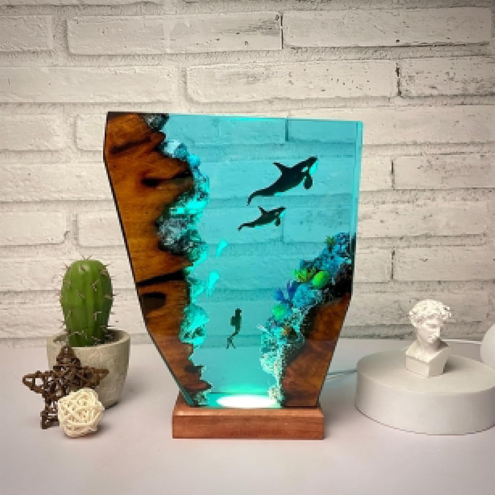 Taucher-Nachtlampe, Ozean Lampe, Nachttischlampe Aus Epoxidharz, Diorama Mit Ozean Thema, Ozean Lampe Aus Kunstharz, Bürodekoration, Schlafzimmerdekoration