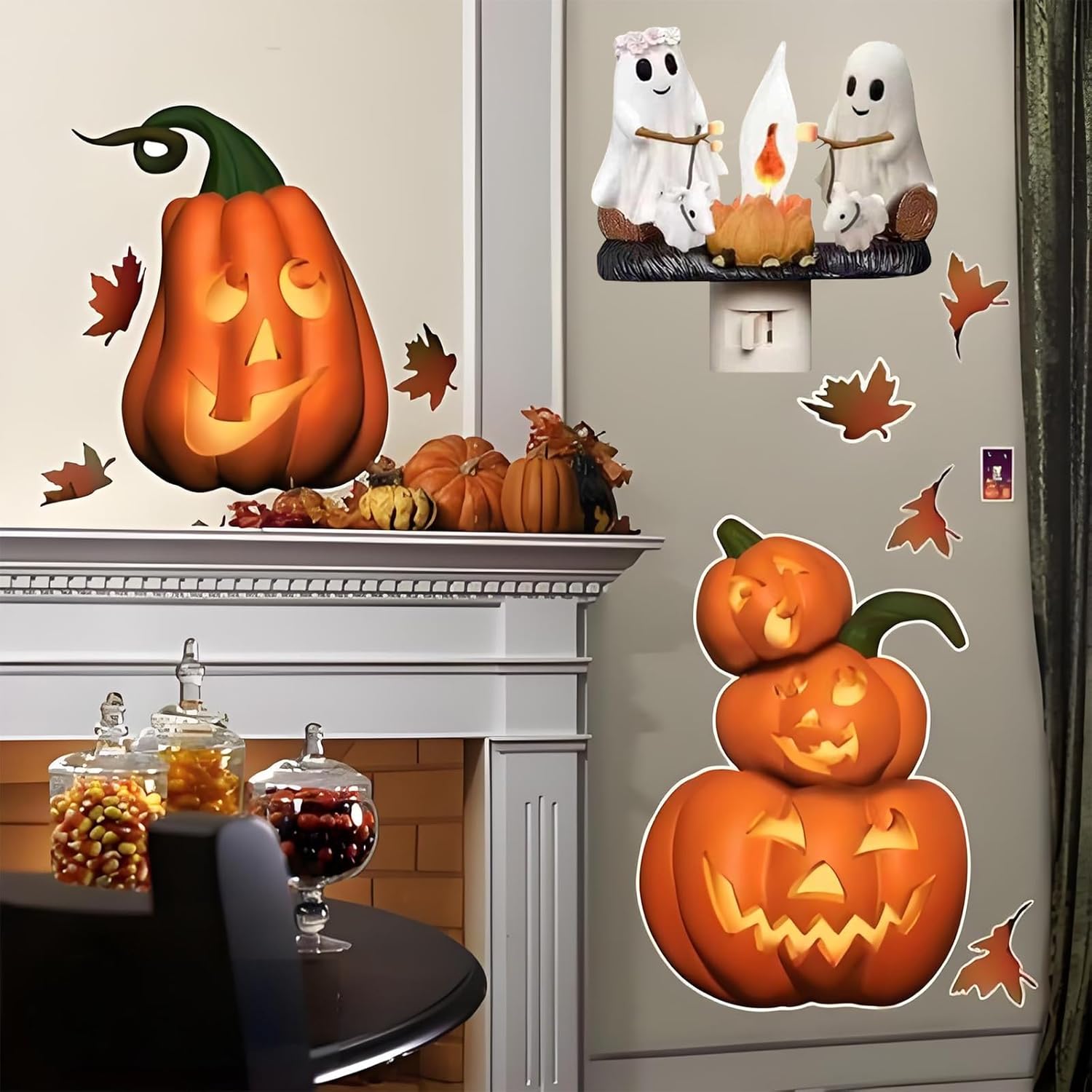Halloween Ghost Campfire Nightlight, Ghost Campfire Flickering Night Lights, Plug in Ghost Statue Flicker Flame Wall Sconces, Halloween Decorations Lamp for Family, Party, Room