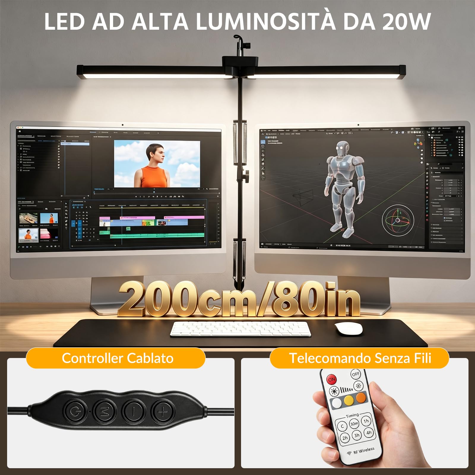 Lustaled Lampada da Scrivania LED con Morsetto Doppia